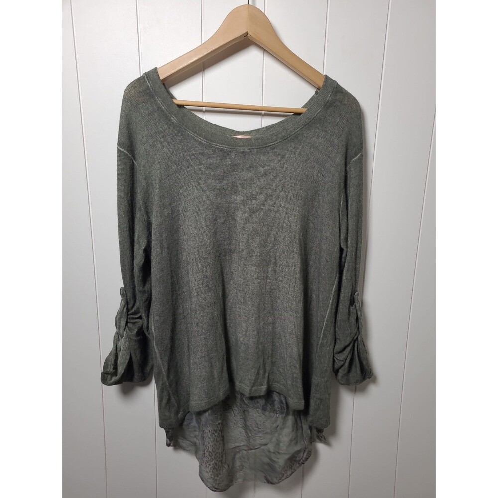 Scandal Italy Women's Silk Blend Top Size M/L Olive Green Hi Lo Lagenlook